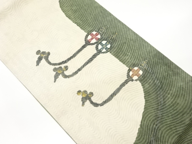 纐纈金彩抽象模様袋帯